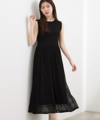 ＜GROVE (Women)＞リブニット×チェックチュール　ドッキングワンピース（２００２６１２４５３）