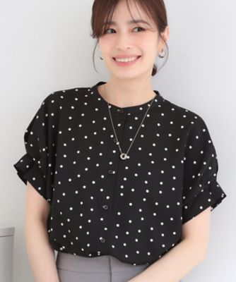 洗濯機可／洗濯後しわになりにくい】ドット柄袖タックブラウス
