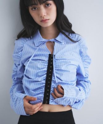 ＜CODE A (Women)＞ｓｔｒｉｐｅ　ｇａｔｈｅｒ　ｓｈｉｒｔ（２００２６１２８３２）