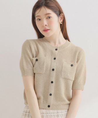 新品☆ レストローズ の小花モチーフ付き半袖カーディガン＆半袖ニットのセット DAY CLOSET カーディガン レディース 半袖シースルー襟付きサマー