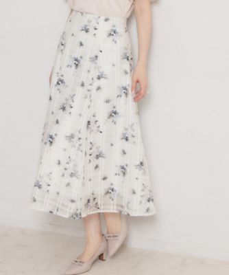 ＜COUTURE BROOCH (Women)＞【洗える・着映え】シアーチェック　フラワープリント　スカート（２００２６１３２３０）