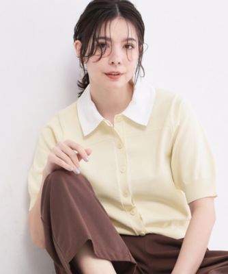 ＜OPAQUE.CLIP (Women)＞フォルムスリーブ　ドッキングポロ衿ニット【洗濯機ＯＫ】（２００２６１３４１３）