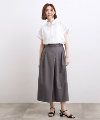 ままきき　グレー 洗える・体型カバー】軽やかすっきり見えキュロットパンツ