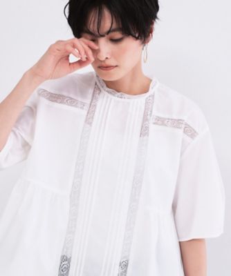 ＜OPAQUE.CLIP (Women)＞ピンタックレース　ペプラムブラウス【洗濯機ＯＫ】（２００２６１５３７０）