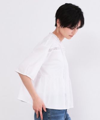 ピンタックレース ペプラムブラウス【洗濯機OK