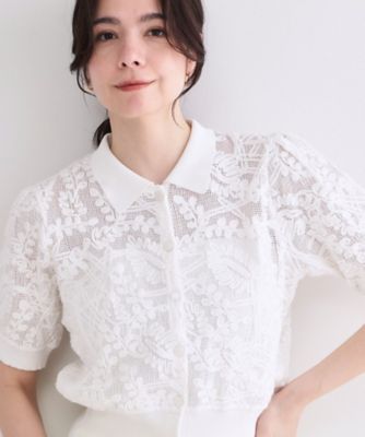 ＜OPAQUE.CLIP (Women)＞立体レースポロニットカーディガン【洗濯機ＯＫ】（２００２６１８５８２）