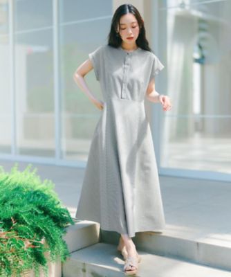 【新品】INDIVI　フィット＆フレアワンピース　15号　グレージュ UV／防シワ】フィット＆フレアワンピース《洗濯機OK
