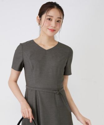 現行品 UNTITLED 【洗える】ドライタッチワンピース グレージュ色 日本製 手洗い可／日本製／セットアップ可】ドライタッチフレアワンピース