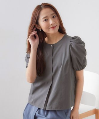 接触冷感／防シワ】シャーリングスリーブブラウス《洗濯機OK 