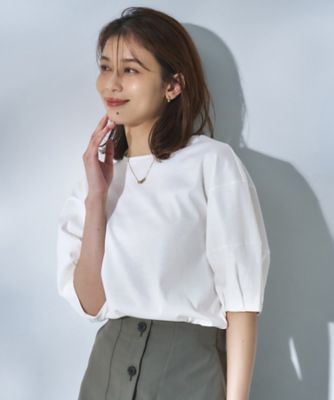 【新品タグ付き】ANAYI☆コットンスムースランタン袖プルオーバー 汗染み防止／接触冷感】ランタンスリーブプルオーバー