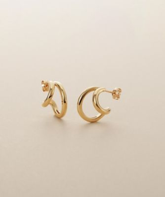 ＜COCOSHNIK (Women)＞Ｋ１０アシンメトリーダブルフープ　スタッドピアス（２００２６２４９７１）