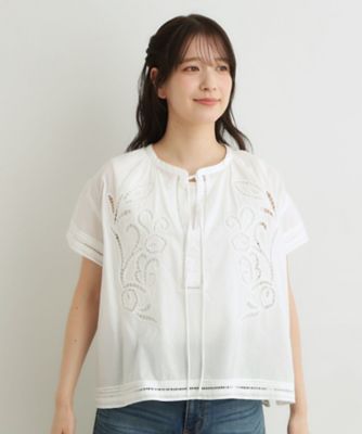 ヌキテパ 総レース カットワーク刺繍 ハシゴレース ブラウス 白 vw7 