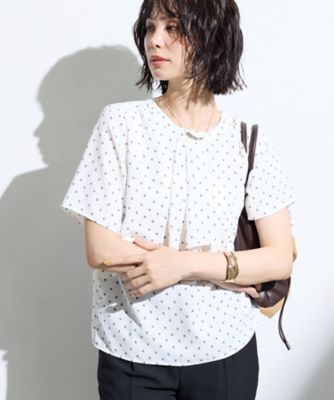 接触冷感／UVケア】ボウタイ風 幾何学柄ブラウス