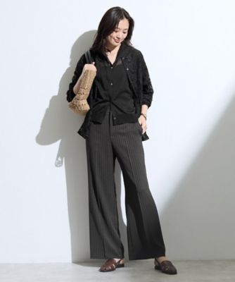 美品⭐️INDIVI V.A.I ストライプ パンツセットアップ シルク混38 新作登場！着る日傘】 ワイドストレートパンツ（2002626082