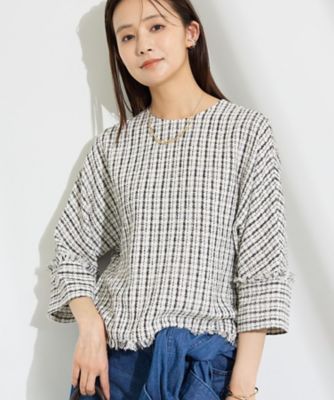 華やか／1枚でサマになる】上品ツイードブラウス