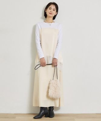 お腹・腰カバー】サテン切替 レースヘムロングトップス
