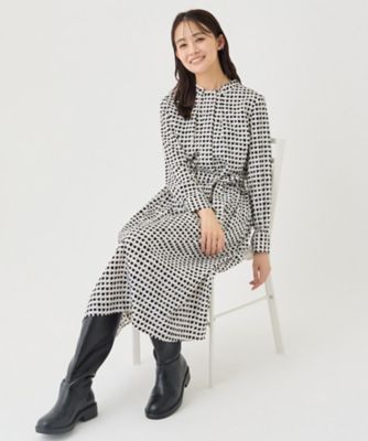 美品　Y,s グラフィックプリント ワンピース（SALE中） 美シルエット／ベルト付】幾何学ドット柄プリントワンピース