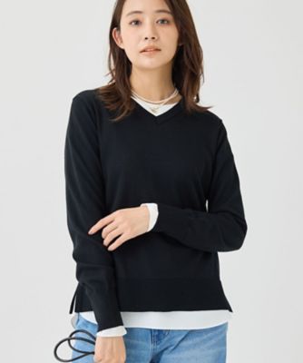 上品な光沢感】エクストラファインウールVネックニット