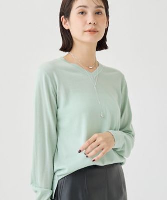 上品な光沢感】エクストラファインウールVネックニット