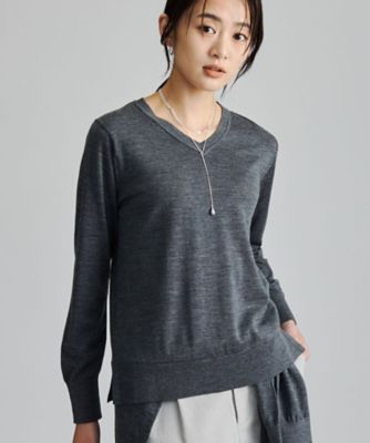 上品な光沢感】エクストラファインウールVネックニット