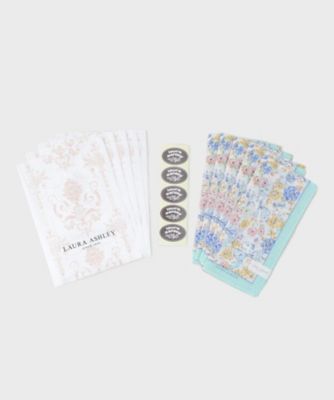 ＜LAURA ASHLEY＞【ＷＥＢ限定／お配りギフトにおすすめ！／ラッピング資材付き】大リボン＆お花　プリントハンカチ　ミント　５枚セット（２００２６２７５４５）