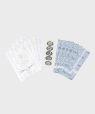 ＜LAURA ASHLEY＞【ＷＥＢ限定／お配りギフトにおすすめ！／ラッピング資材付き】小リボン＆お花　プリントハンカチ　青　５枚セット（２００２６２７５４７）