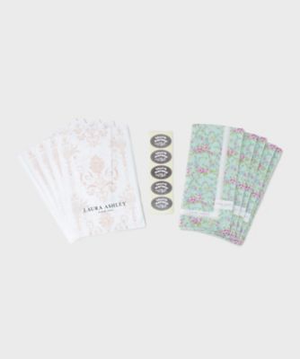 ＜LAURA ASHLEY＞【ＷＥＢ限定／お配りギフトにおすすめ！／ラッピング資材付き】小リボン＆お花　プリントハンカチ　ミント　５枚セット（２００２６２７５４８）