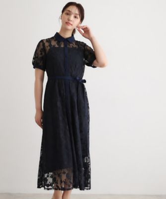 洗える／5分袖／キャミワンピ付き】エルヴェデン柄チュール刺繍