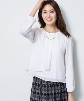 SS－4Lサイズ／通勤／セレモニー】クルーネック シフォンブラウス