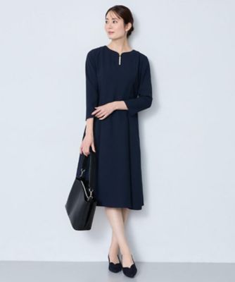 【新品未使用】サイズ0(XS-S)レディース ワンピース ラッセルノ 3197 SS－4Lサイズ】パール調パーツデザイン ノーカラーワンピース