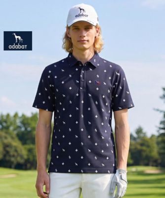 ADABAT NAVY】モノグラムサッカー半袖ポロシャツ