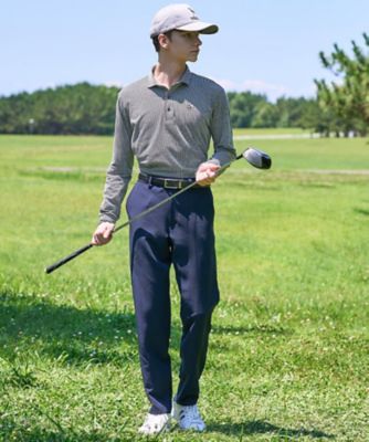 ADABAT NAVY】トゥースチェックジャカード長袖ポロシャツ