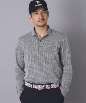 adabat ゴルフウェア 長袖ポロシャツ ブラック ADABAT NAVY】トゥースチェックジャカード長袖ポロシャツ