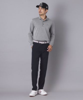 ADABAT NAVY】トゥースチェックジャカード長袖ポロシャツ