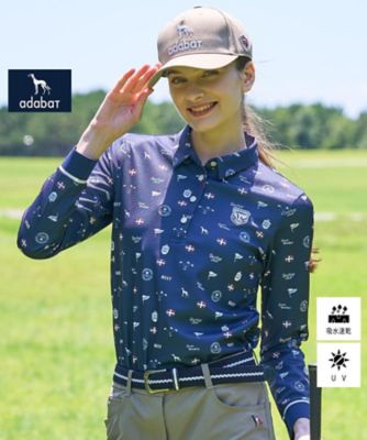 ADABAT NAVY】シャダンモノグラム長袖ポロシャツ