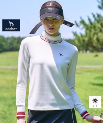 ADABAT NAVY】UVカット ロゴリブタートルネックプル