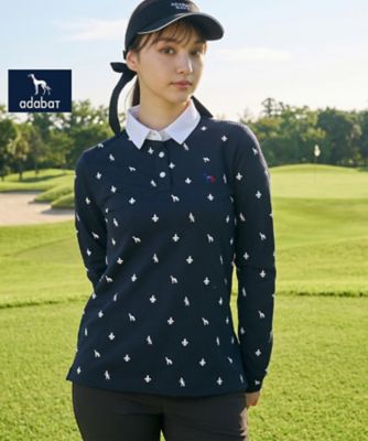 ADABAT NAVY】モノグラムサッカー長袖ポロシャツ