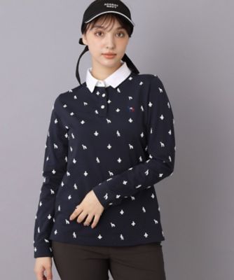 ADABAT NAVY】モノグラムサッカー長袖ポロシャツ