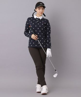 ADABAT NAVY】モノグラムサッカー長袖ポロシャツ