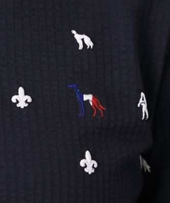 ADABAT NAVY】モノグラムサッカー長袖ポロシャツ