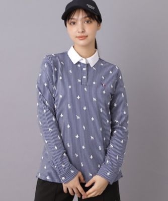 ADABAT NAVY】モノグラムサッカー長袖ポロシャツ
