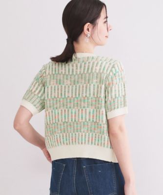 配色半袖ニットカーディガン【洗濯機OK／抗ピル