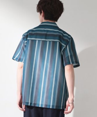 メッシュ ストライプ半袖シャツ 洗濯機OK／通気性