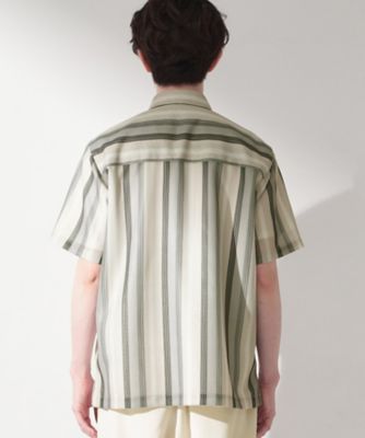 メッシュ ストライプ半袖シャツ 洗濯機OK／通気性