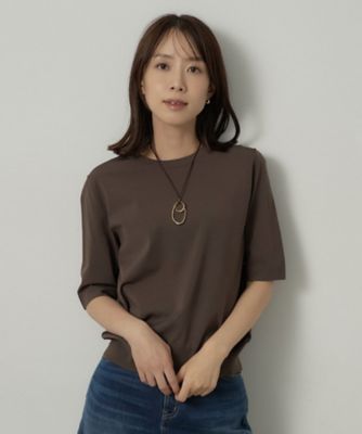 アンサンブル可／上品な清涼感】コンパクト5分袖ニット