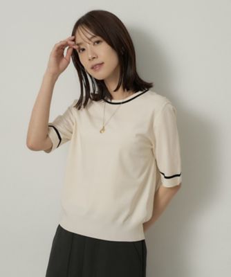 アンサンブル可／上品な清涼感】コンパクト5分袖ニット
