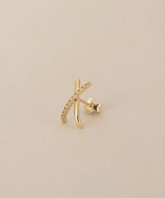 K10ダイヤモンド アーチクロス スタッドピアス