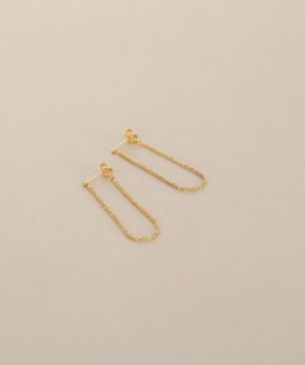 COCOSHNIK ココシュニック チェーンピアス K18 イエローゴールド K18クリスクロスチェーンフープ スタッドピアス