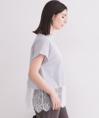 裾レースフレンチスリーブブラウス【洗濯機OK