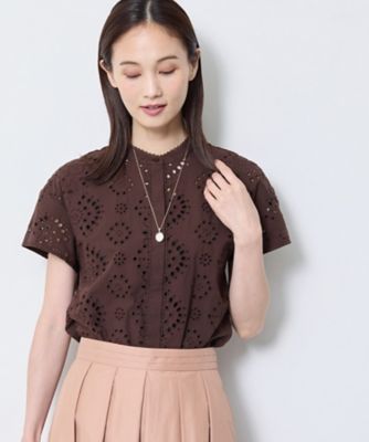 通勤◎】カットワーク刺繍レース シャツブラウス